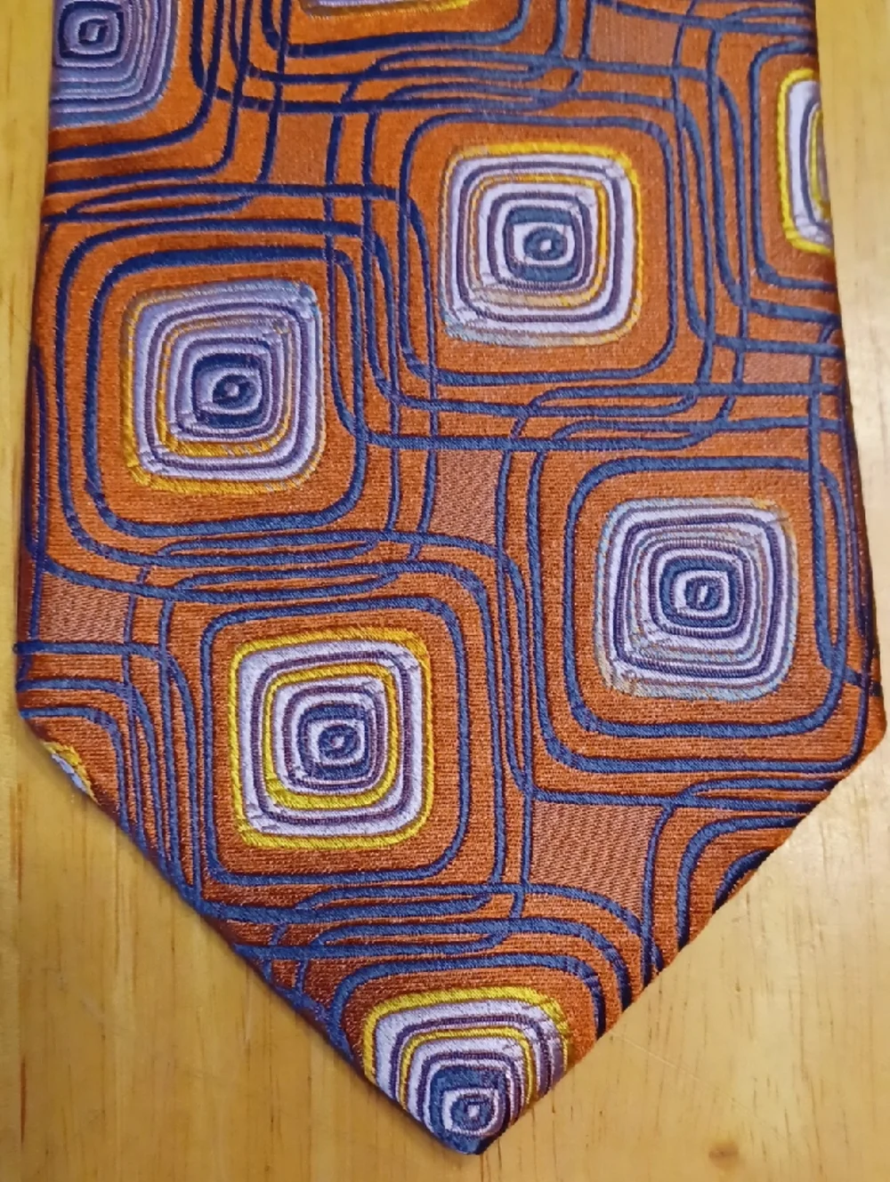Dion Signature Men's Geometric Orange and Purple 100% Silk Tie